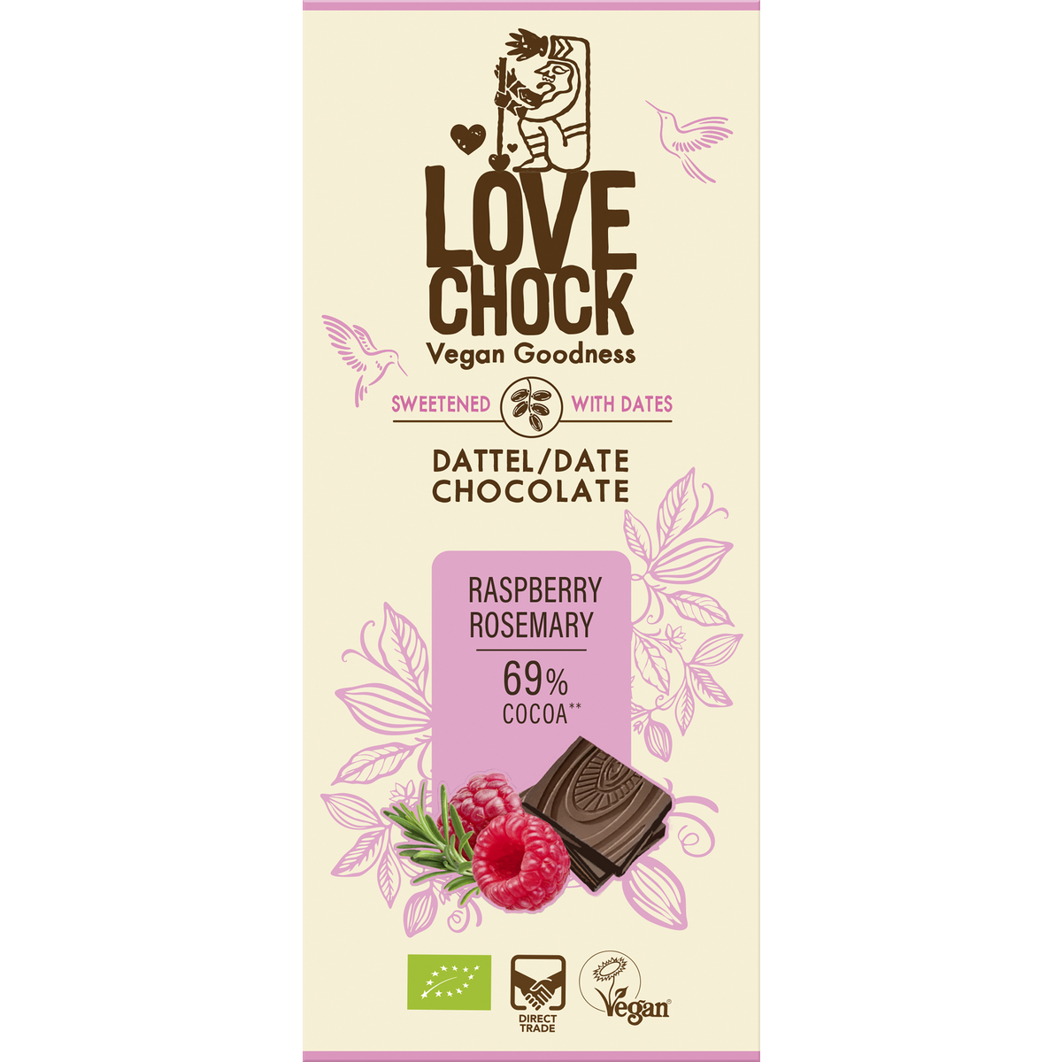 Chocolate Sweeten With Dates Raspberry Rosemary - Bio, Vegan