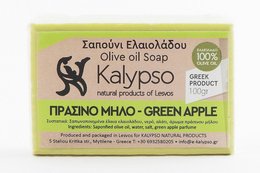 Green apple scented olive oil soap bar, handmade in Greece using natural ingredients.