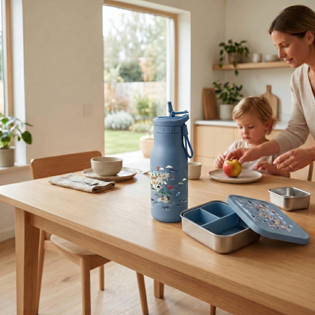 Botella de acero inoxidable para niños JENARD® – mapa del mundo azul