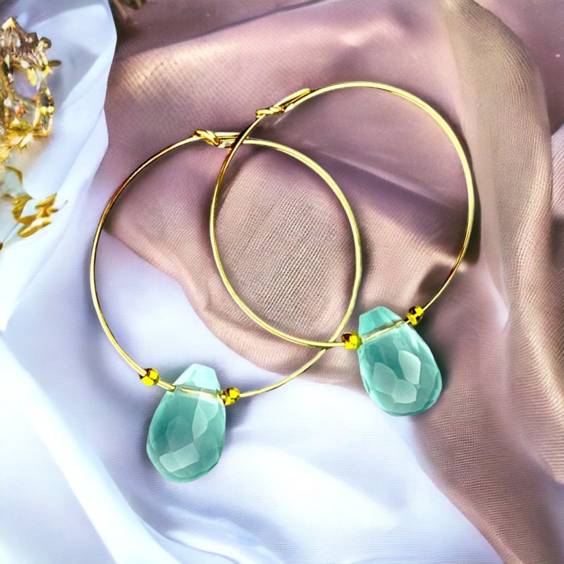 Goldfill gemstone chalcedony drop hoop earrings - gemstone jewelry - VINOHR-25