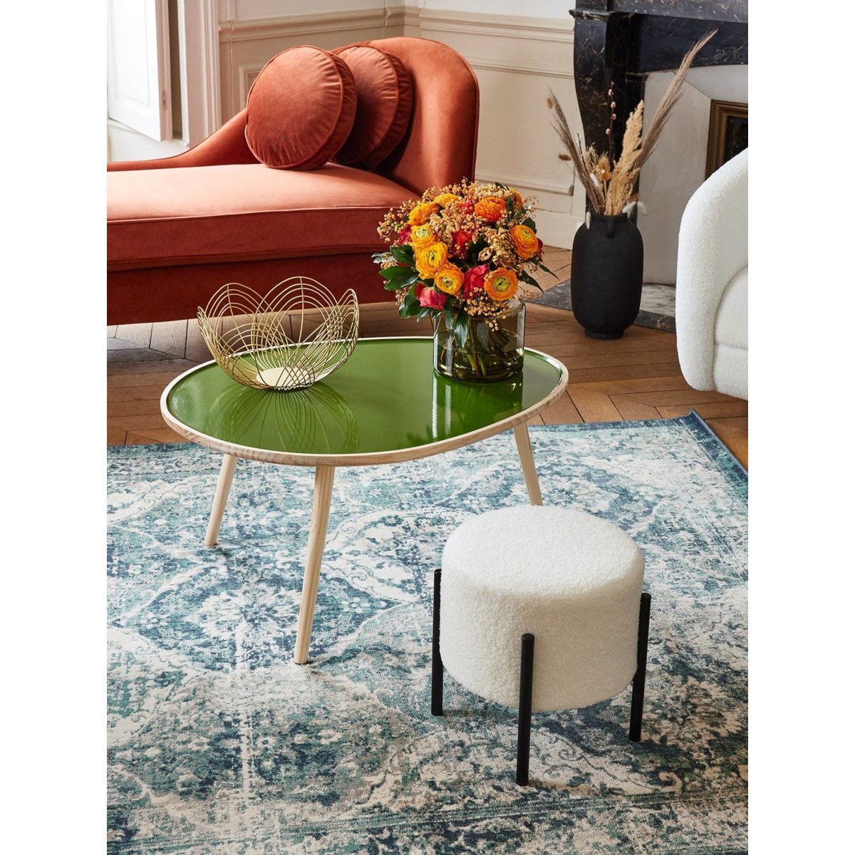 Cesta de diseño Éléonore en metal dorado