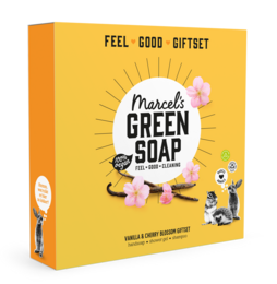 "Vanilla & Cherry Blossom Gift Set - A fragrant and nourishing gift set featuring a variety of green soap products with natural ingredients."
The product images show a gift set containing various green soap products, including a hand soap and body wash. The set has a vibrant orange and yellow color scheme, with illustrations of flowers and other natural elements. Based on the product title and images, the key details that can be included in a search-friendly description are:
Colors: Orange, yellow
Materials: Natural, green soap
Style: Gift set, floral
Scents: Vanilla, cherry blossom
This gift set would be suitable for those looking for natural, fragrant soap products, particularly as a gift. The description highlights the key product features that would be relevant for an e-commerce search.