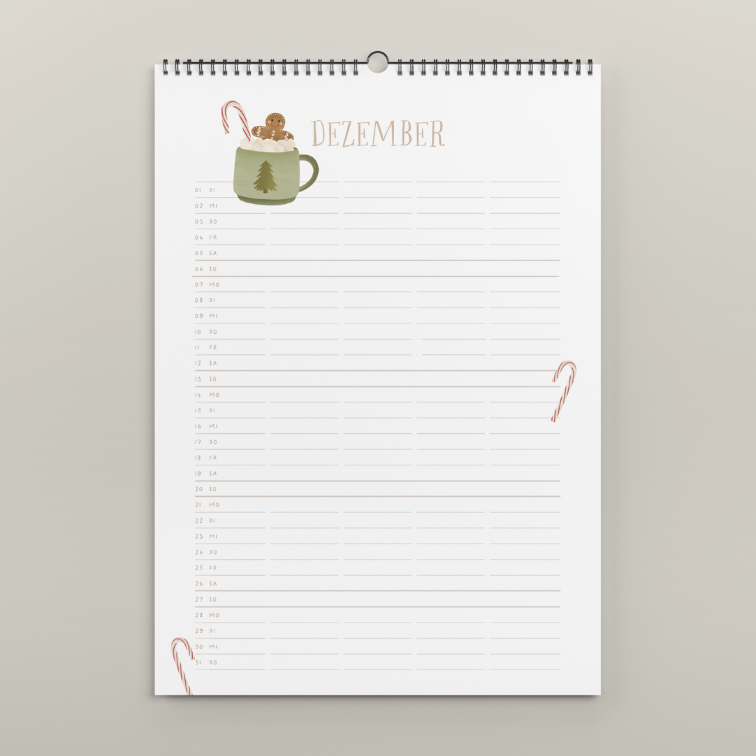 Family calendar 2026 A3 Tilda&Theo - cozy motifs illustrated calendar with 5 columns