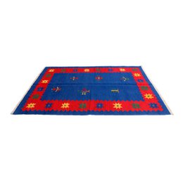 Vintage Handwoven Tory Blue Kilim Rug