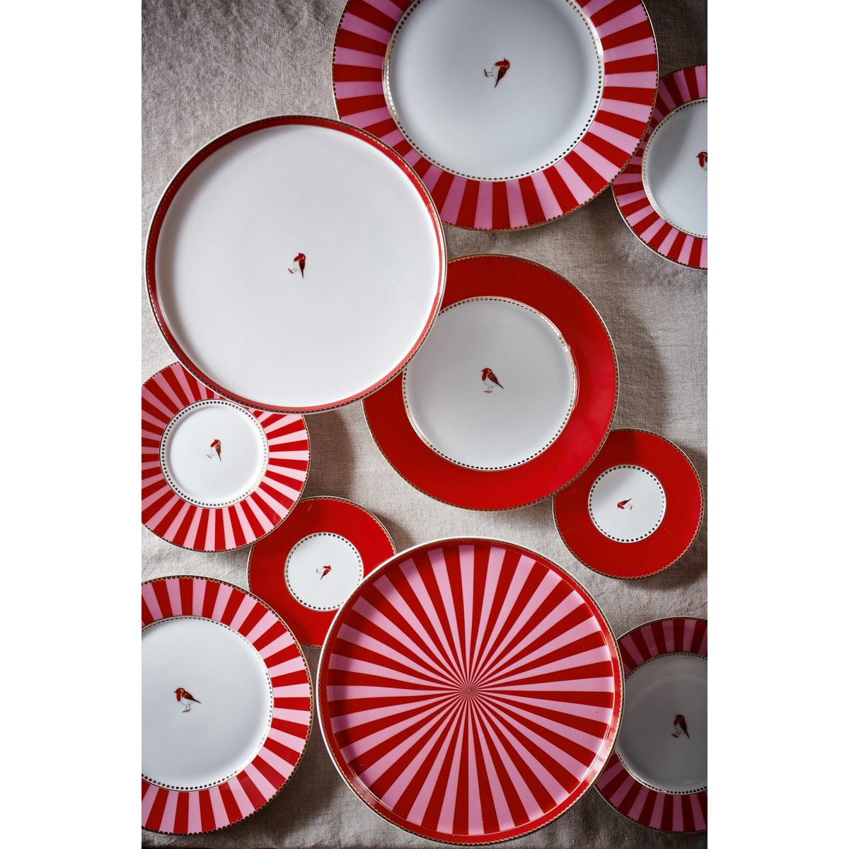 Storage Jar Love Birds Medallion Stripes Red-Pink