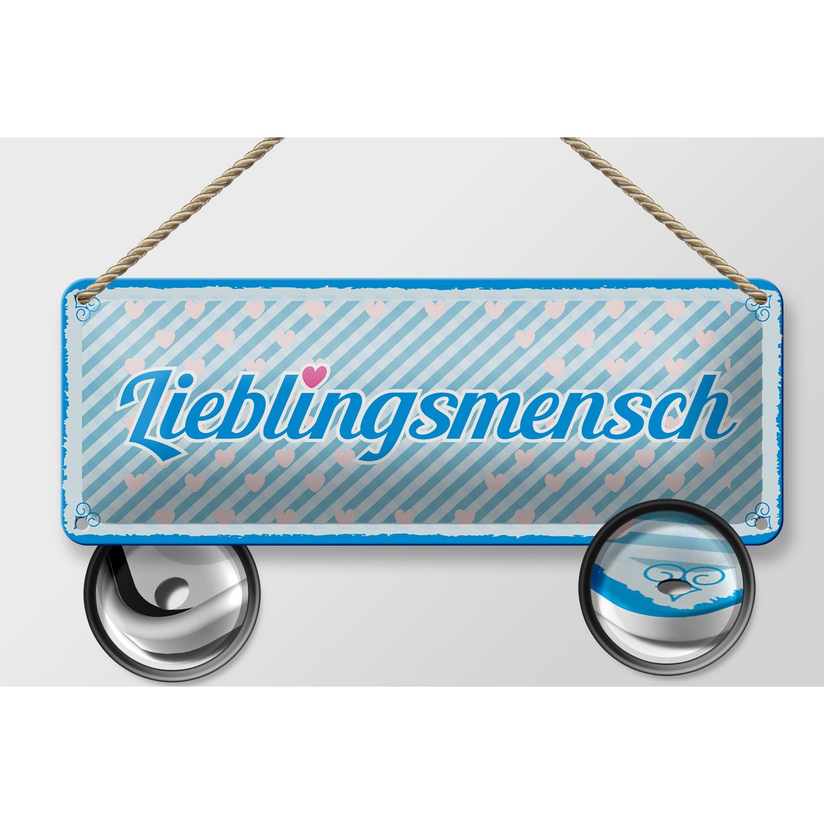 Blechschild Spruch 27x10 cm Lieblingsmensch blaues Herz Deko Schild