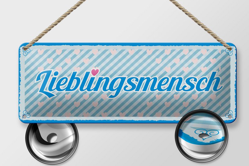 Blechschild Spruch 27x10 cm Lieblingsmensch blaues Herz Deko Schild