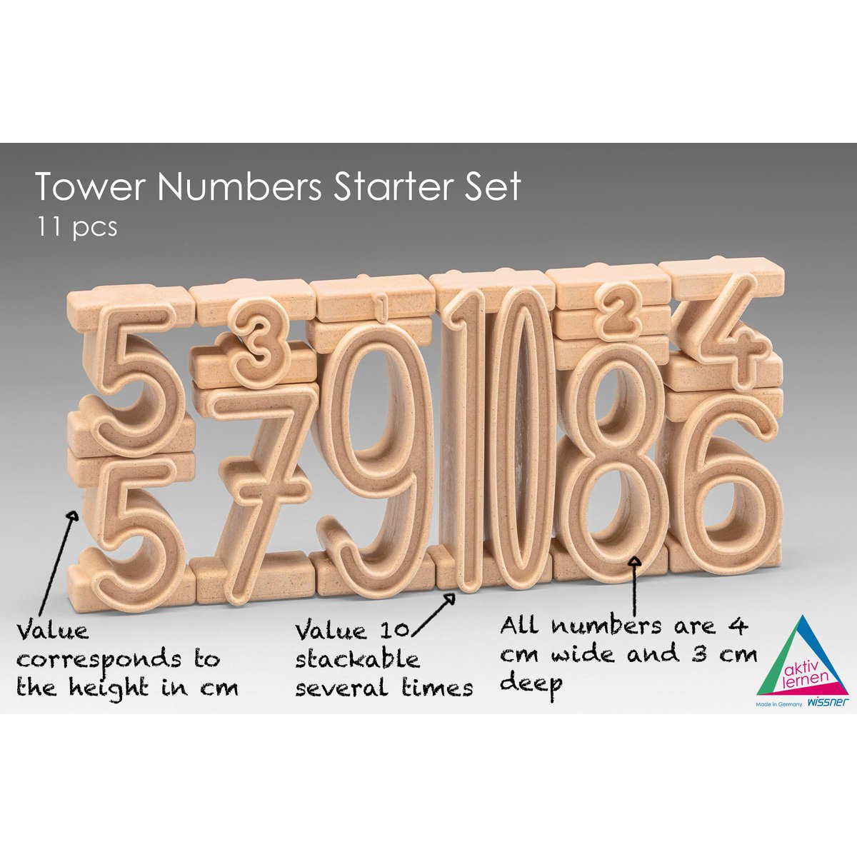 Stack Numbers Starter Set (11 sztuk) | Klocki RE-Wood® to edukacyjna zabawka edukacyjna