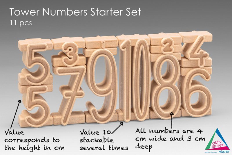 Startsæt med staknumre (11 stk.) | RE-Wood® nummer byggeklodser pædagogisk legetøj