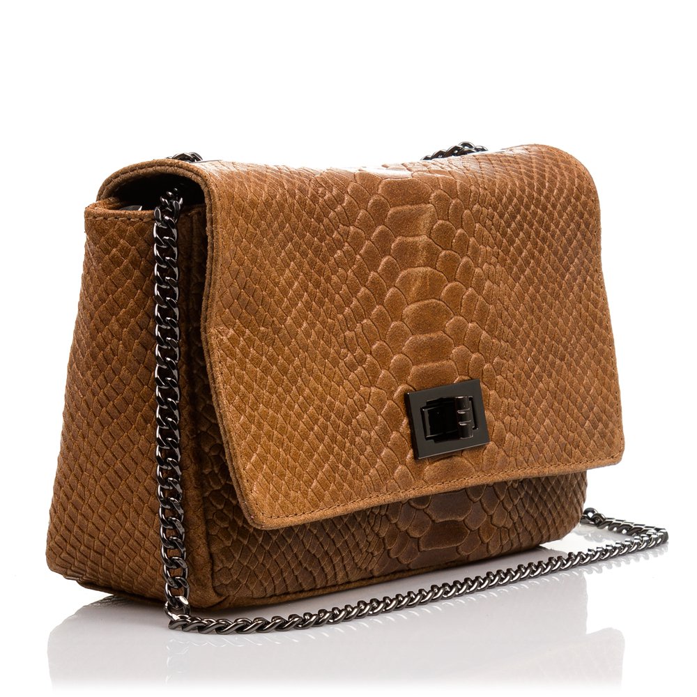 Florence Artegiani. Dalida Women's shoulder bag. Genuine Leather Suede Engraving Snake