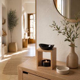 Quemador de perfume serie Naturea - Kalos - Portavelas de cera perfumada - Objeto decorativo de aromaterapia - Bambú y cerámica - Idea de regalo