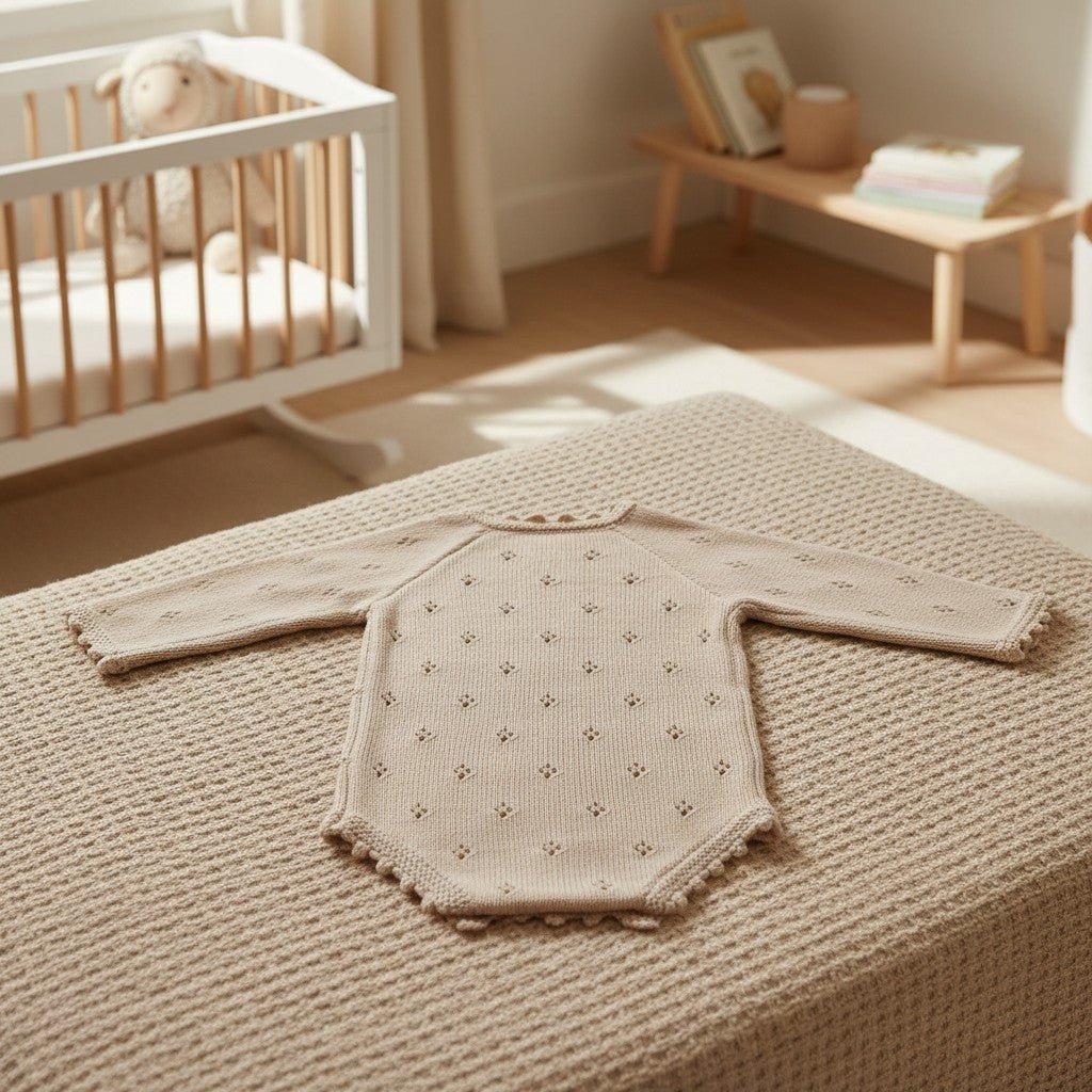 Tutina per bebè lavorata a maglia Nuvinokids® Soft Beige