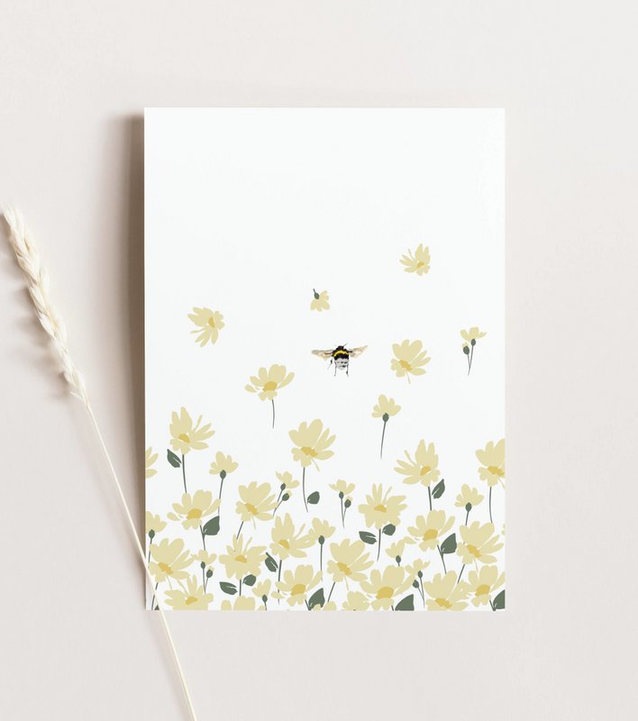 Forårsblomsterkort, gule blomster, forårskort, påskekort - A6-kort