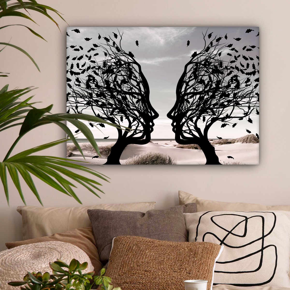 Canvas schilderij  - Wanddecoratie Bomen - Gezicht - Bladeren - Moderne kunst - Muurdecoratie woonkamer - Kamer decoratie modern - Abstracte schilderijen