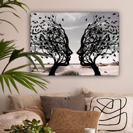 Canvas schilderij  - Wanddecoratie Bomen - Gezicht - Bladeren - Moderne kunst - Muurdecoratie woonkamer - Kamer decoratie modern - Abstracte schilderijen