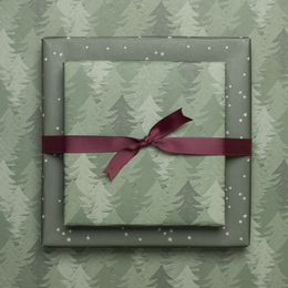 Carta da regalo natalizia sostenibile verde, carta da regalo Alberi di Natale e stelle - carta da regalo fronte-retro realizzata con carta riciclata al 100%.