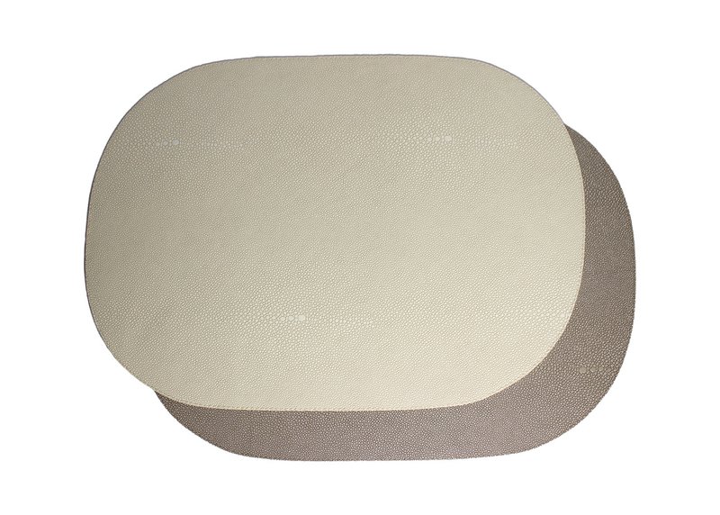 Tischset 6-er Set oval Kunstleder Rochenhaut creme beige zweifarbig