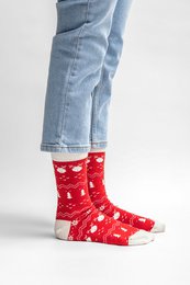 Organic socks Cozy XMas - Red socks with a Christmas pattern