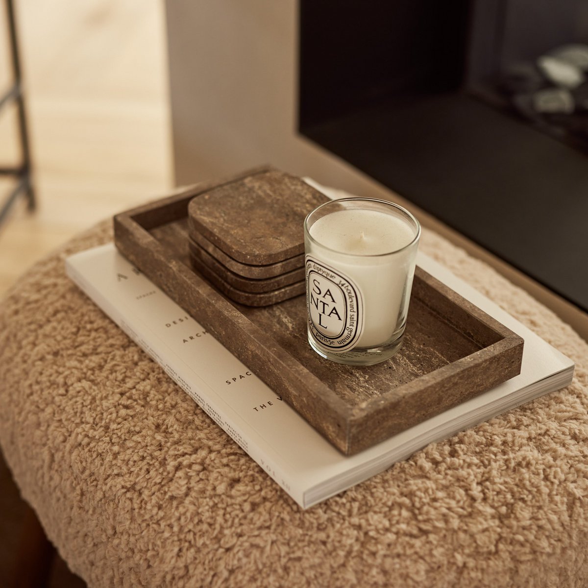 Titanium travertine dienblad tray 15x30cm