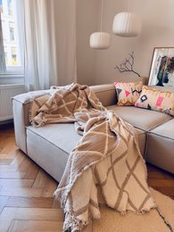 MARA Musselin Decke - Beige-Weiß- 2,20 x 2,50 m