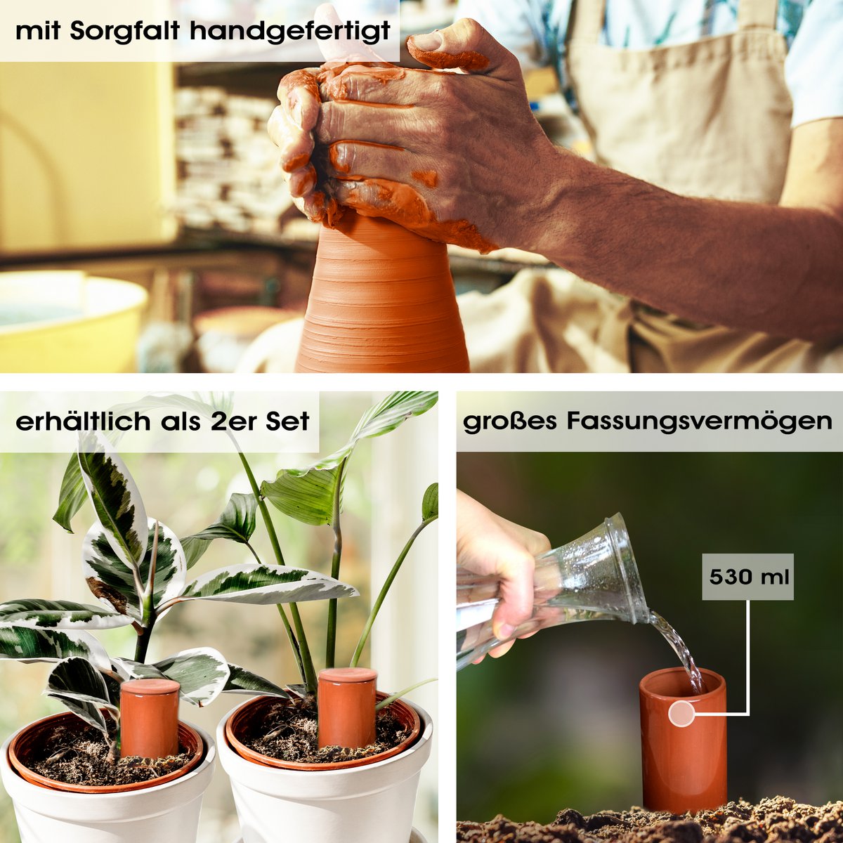 Terracotta Bewässerungshilfe håndgefertigt - 530 ml