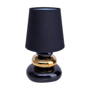 Keramik Tischleuchte "STONEY", Tischlampe aus Keramik und Textil in Schwarz,-Gold, mit E14-Fassung, Tischlampe für Esszimmer, Wohnzimmer, Diele oder Büro, oder als Nachttischlampe, 31 cm hoch