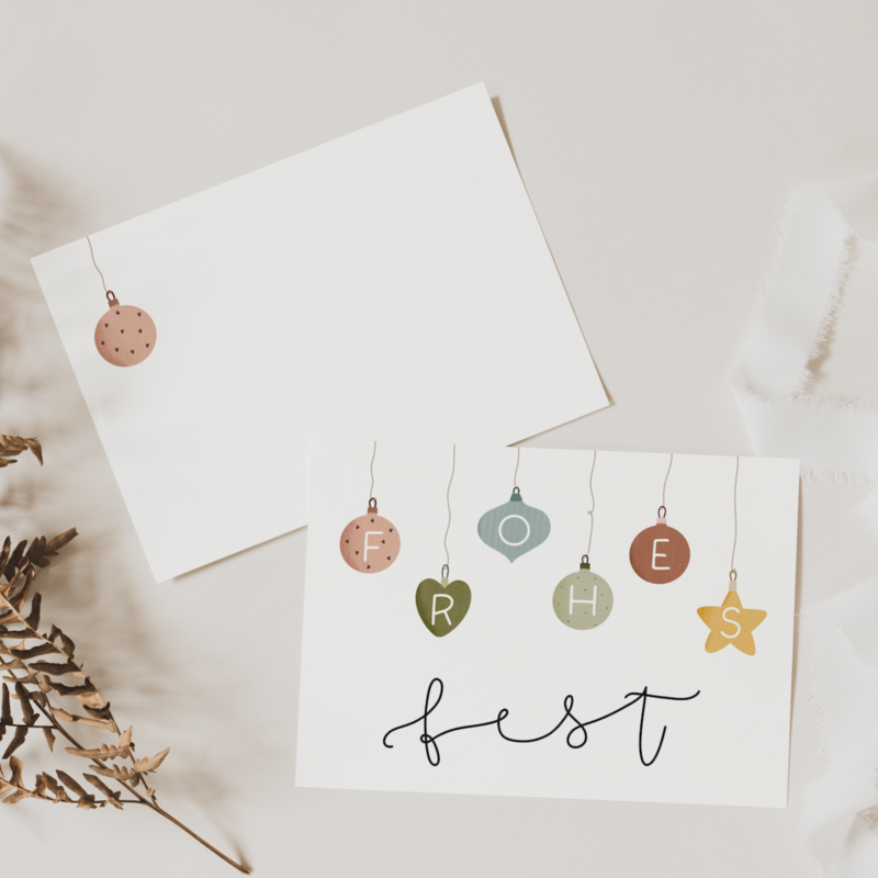 Kerstkaart Kerstboomballen - fijne feestdagen