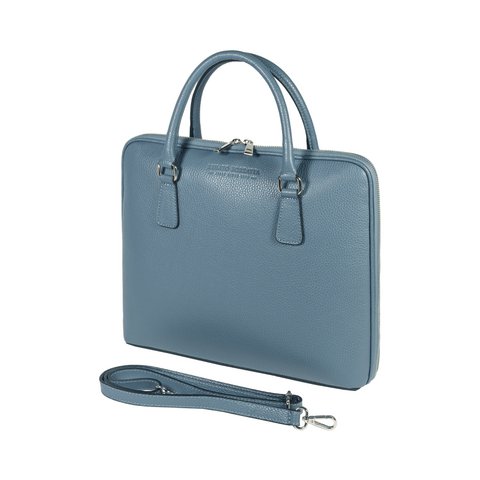 RB1019P | Unisex zakenaktentas van echt leer, gemaakt in Italië, met afneembare schouderband. Opzetstukken met glanzende nikkel metalen karabijnhaken - Avio kleur - Afmetingen: 37 x 29 x 6,5 cm