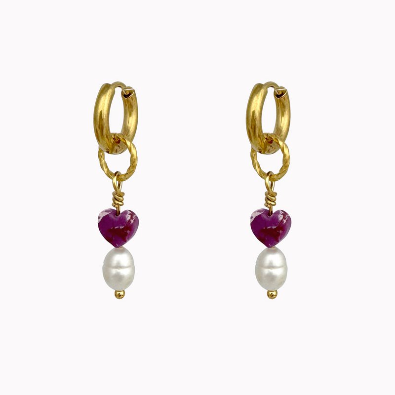 Ear hangers pearl heart gold colored