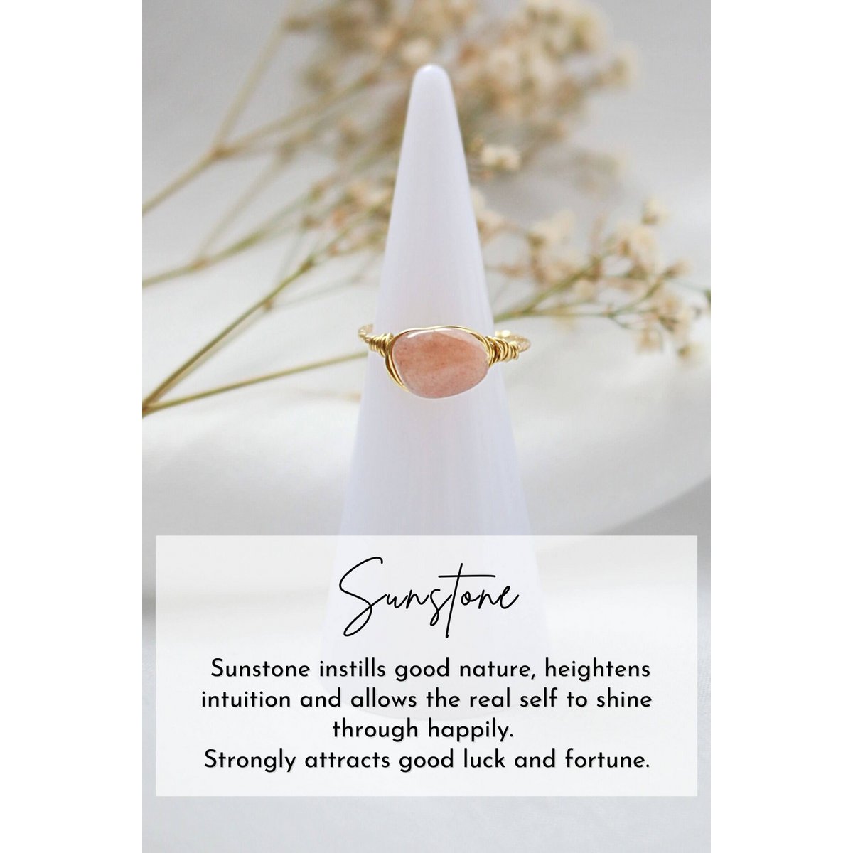 24K naturlige krystaller Hand Wired Solitaire Ring
