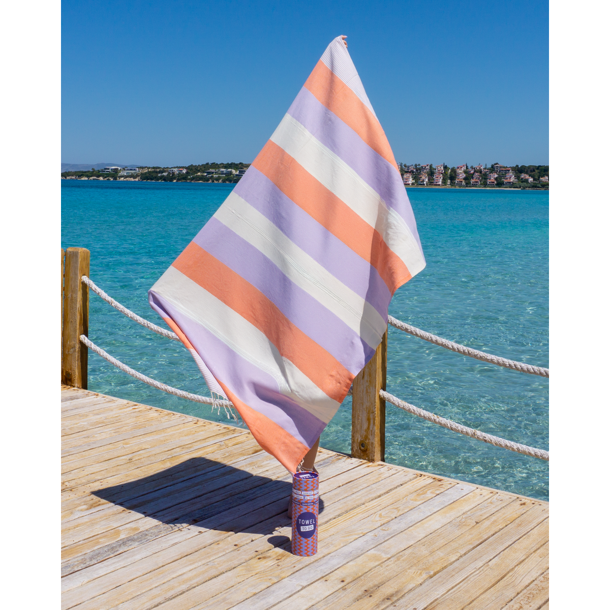 TOWEL TO GO PALERMO Serviette de plage en coton 180x100 cm | Séchage rapide | Orange / Violet | avec coffret cadeau