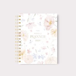 A5 spiral planner with a floral meadow design, suitable for weekly planning.