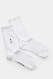 Organic Penguin Socks - White tennis socks with embroidered penguin