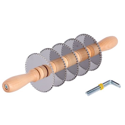 Rolling pastry cutter with 5 serrated steel blades 