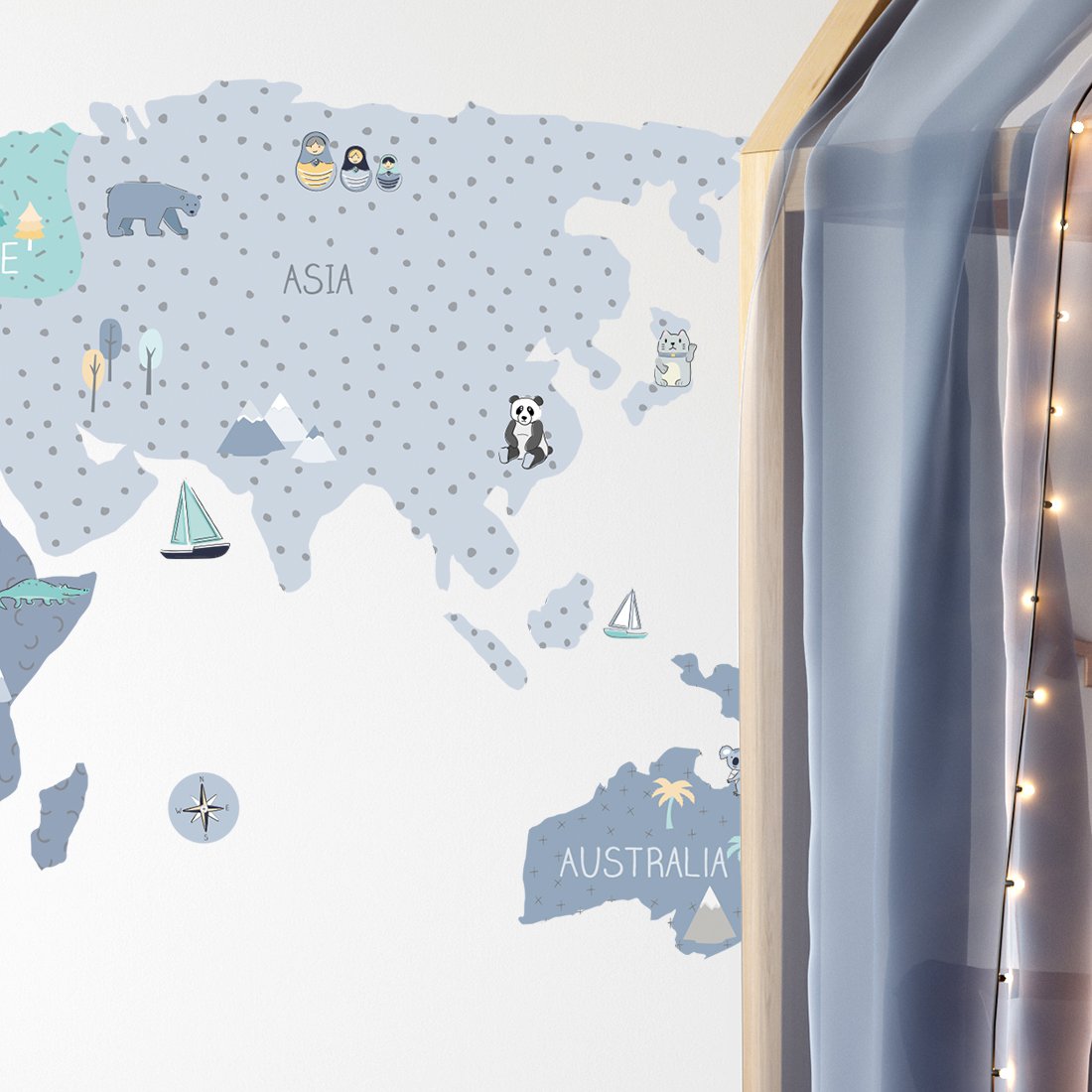 Muursticker | Wereldkaart blauw