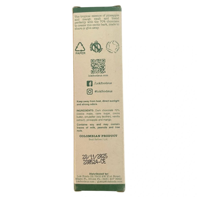 Dark Chocolate Bar with Pineapple & Mango | 70% Cacao | 35g