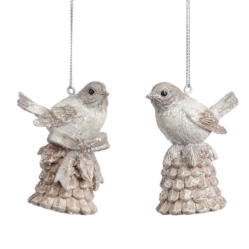 BIRD ON PINEC.BELL ORN ASS/2 CRM 7,5CM