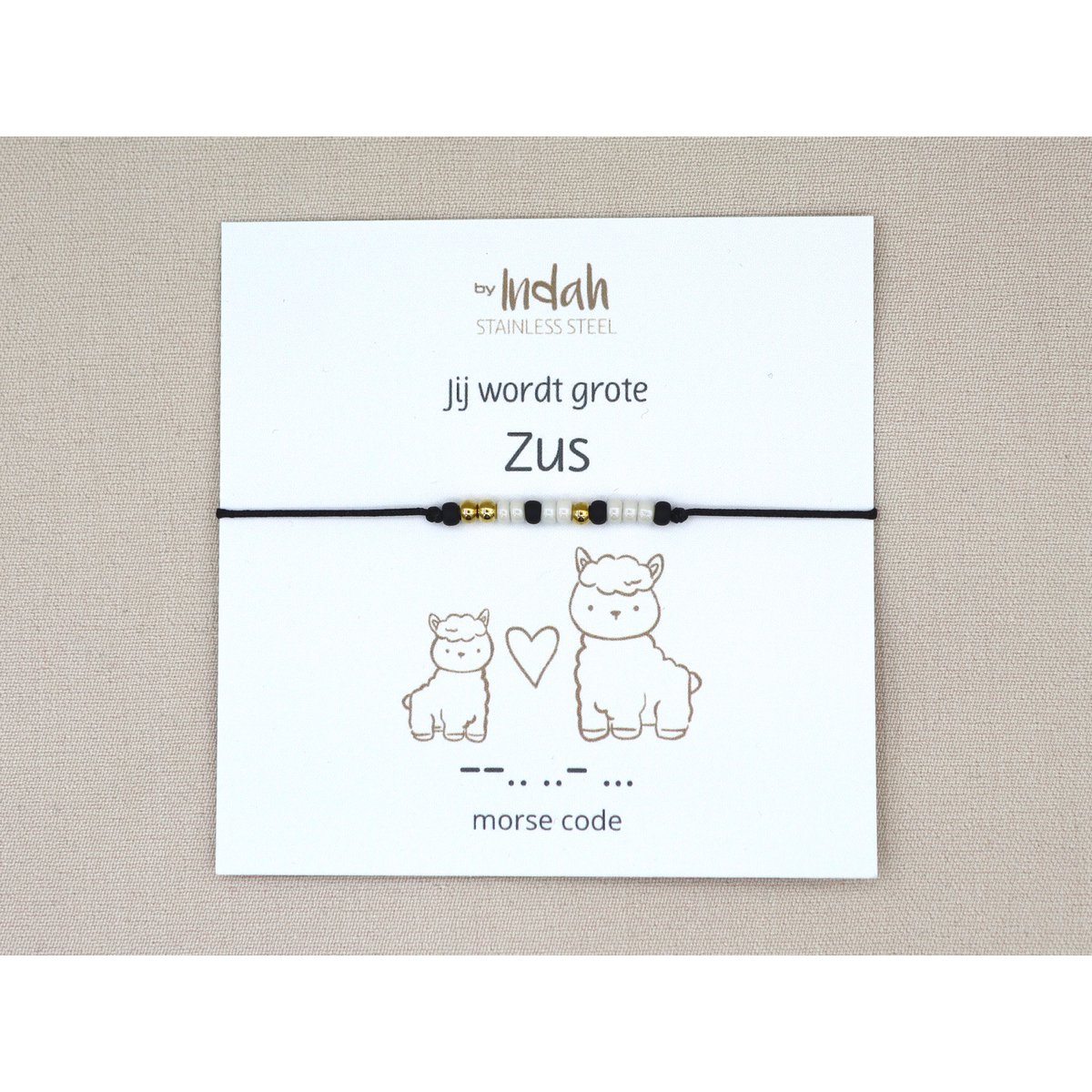 Morse code armband jij wordt grote zus, roestvrij staal zilver of goud
