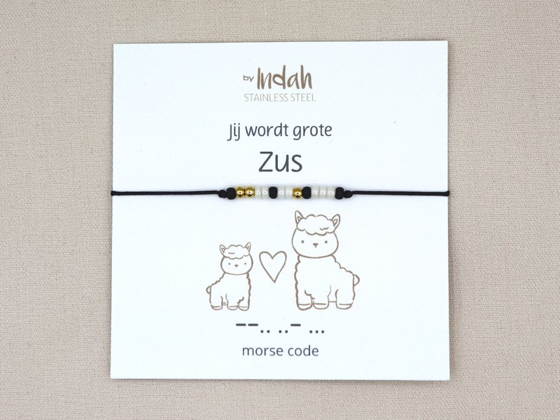 Morse code armband jij wordt grote zus, roestvrij staal zilver of goud