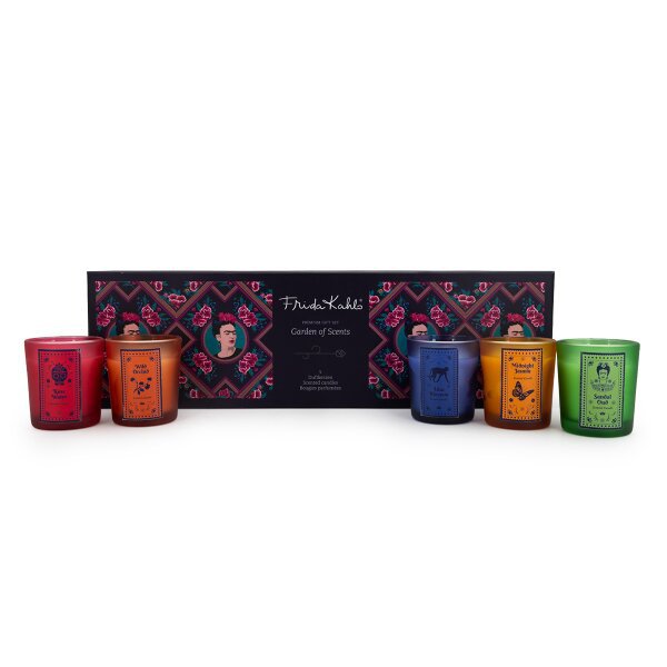 Duftkerzen satte Frida Kahlo Garden of Scent 5 x 45G - Sandal Oud, Midnight Jasmin, Rose Water, Lilac Blossom, Wild Orchid