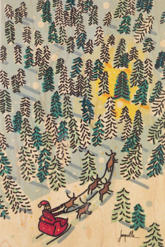 Santa wishes wooden postcard