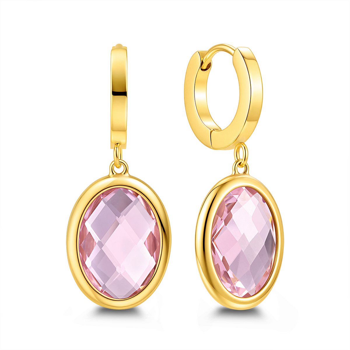 CO88 Collection - 8CE-70627 - Women's Earrings Pink Glass Stone - Stainless Steel - Gift