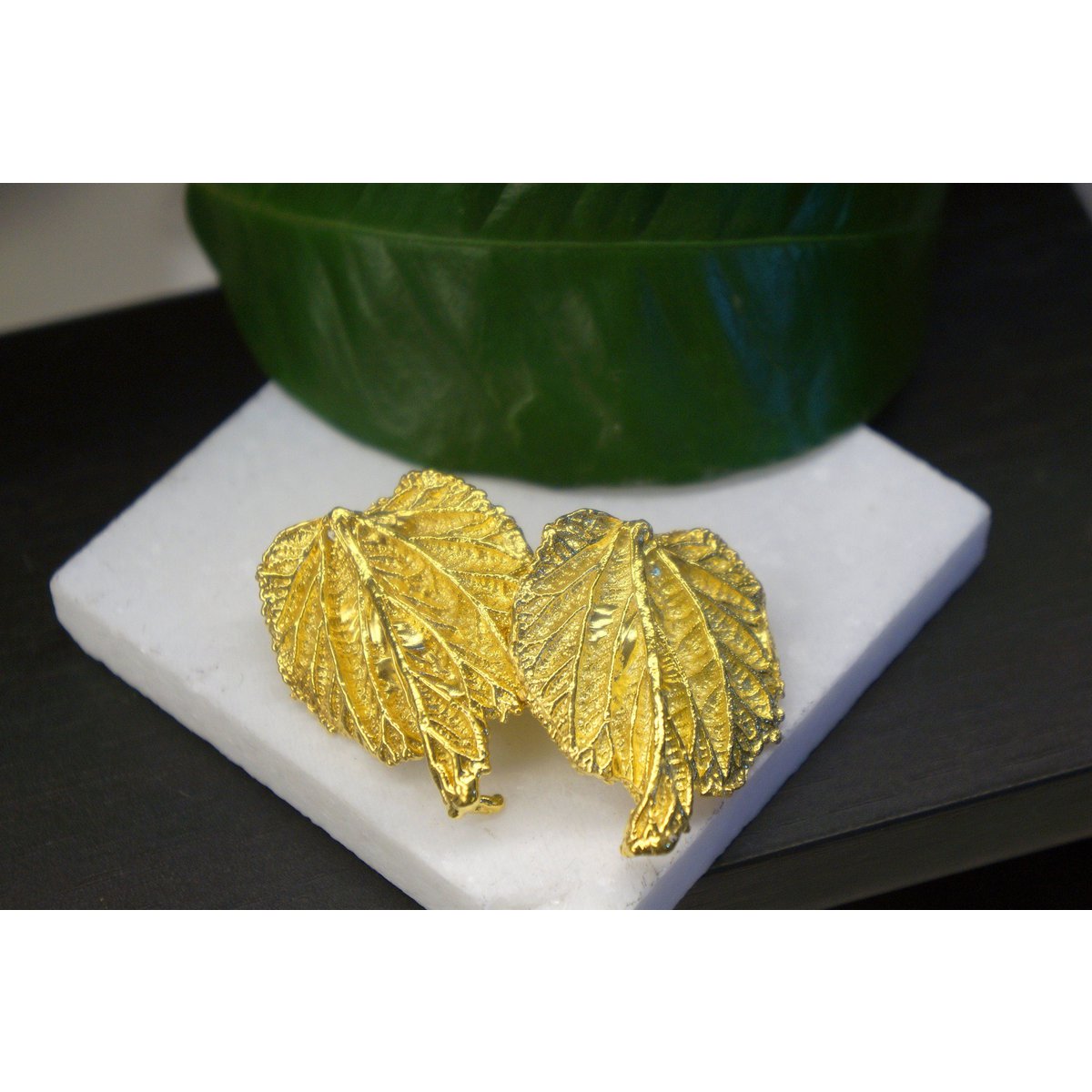 Mulberry Leaf Earrings - Real Leaves Coated in Gold and Silver