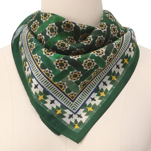 Green Square Scarf Silk