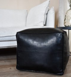 Pouf quadrato in pelle - nero - consegnato imbottito