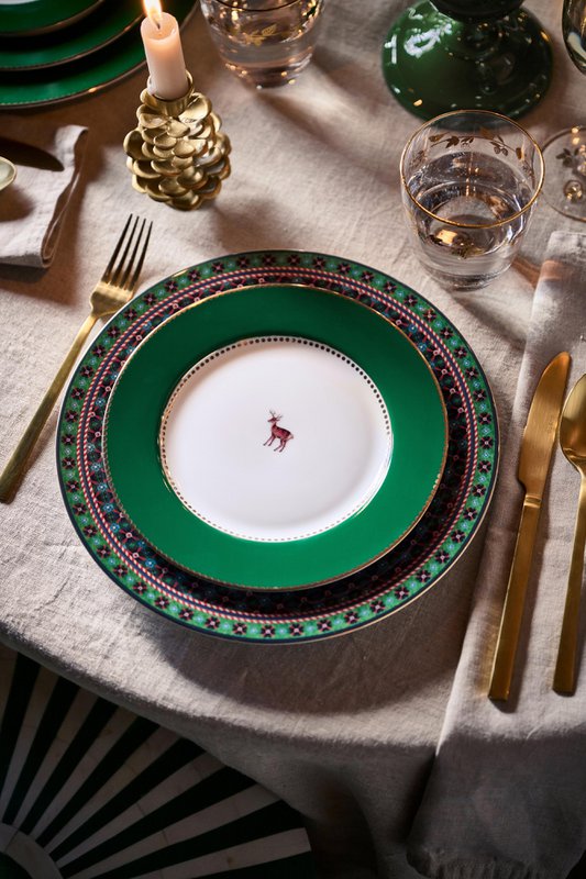 Plate Love Birds Deer Dark Green 21cm