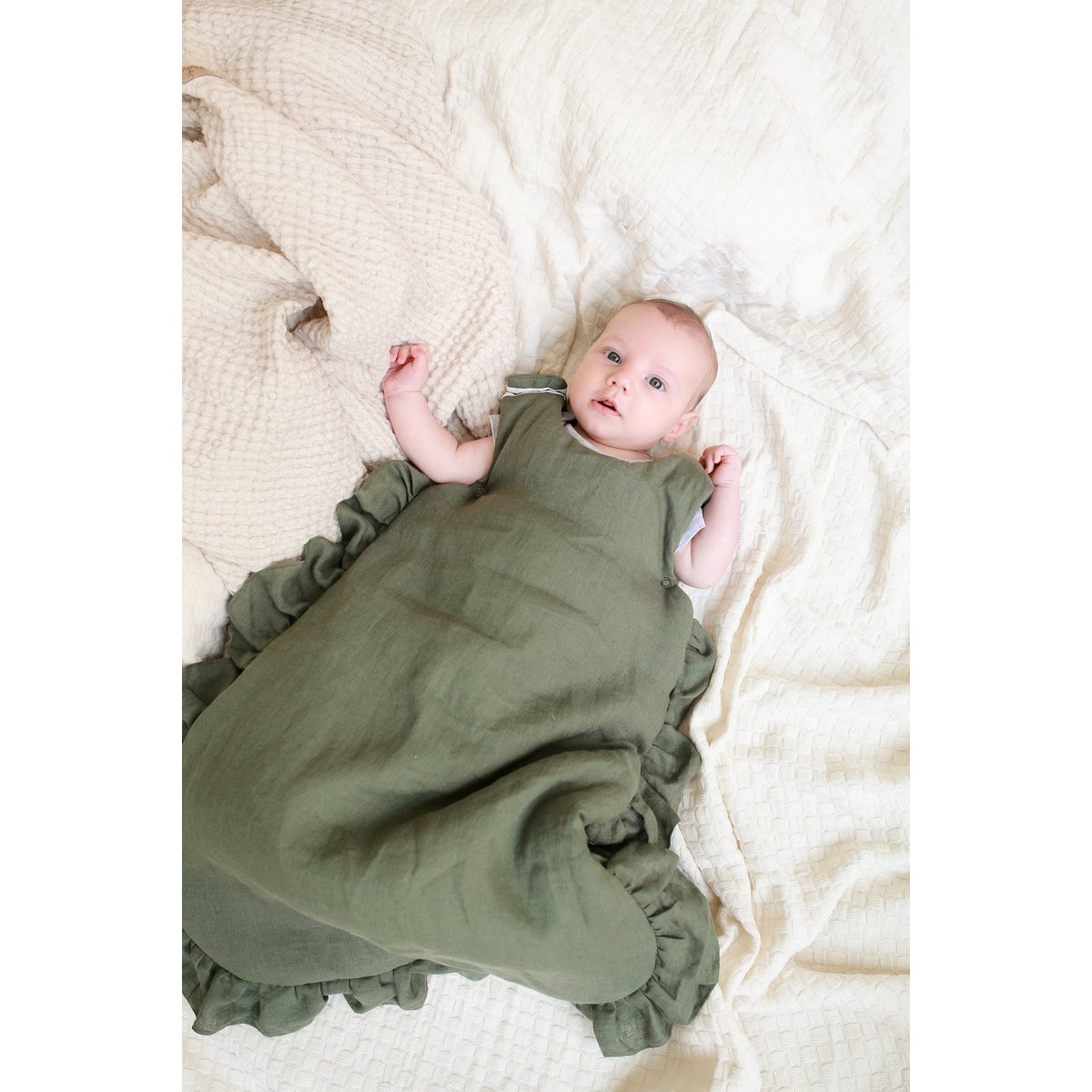 linnen babyslaapzak met ruches, babyslaapzak met ruches zomer 1 TOG, 1,5 TOG, 2,5 TOG