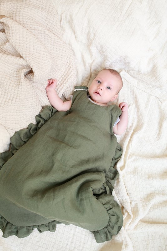 Babyschlafsack aus Leinen mit Rüschen, Babyschlafsack mit Rüschen Sommer 1 TOG, 1,5 TOG, 2,5 TOG