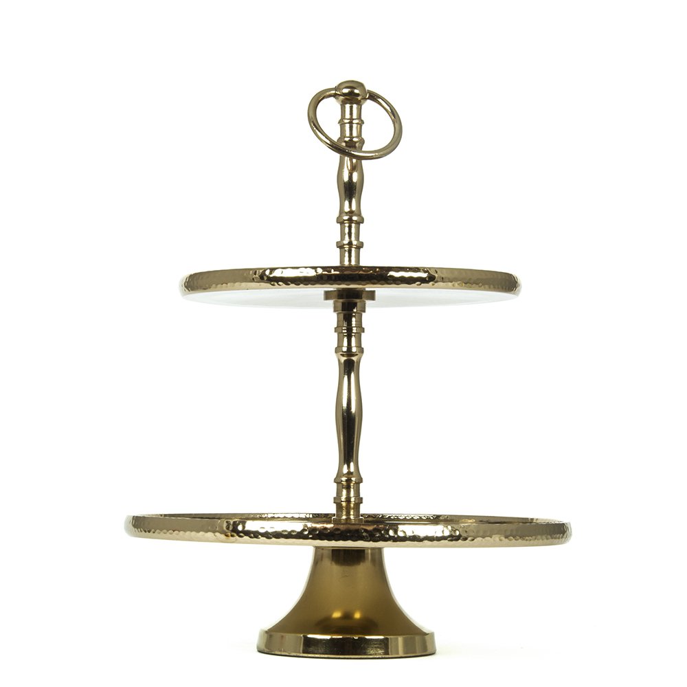 Tweekleer metalen dienblad, gouden kleur, 25x25x34 cm, decosiluet