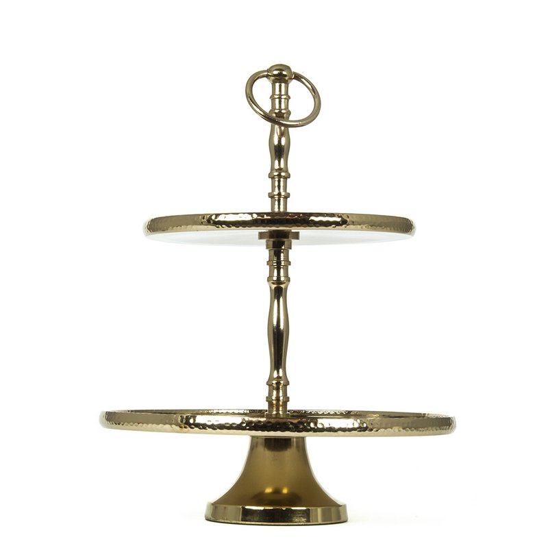 To-lags metalbakke, guldfarve, 25x25x34 cm, decosiluet